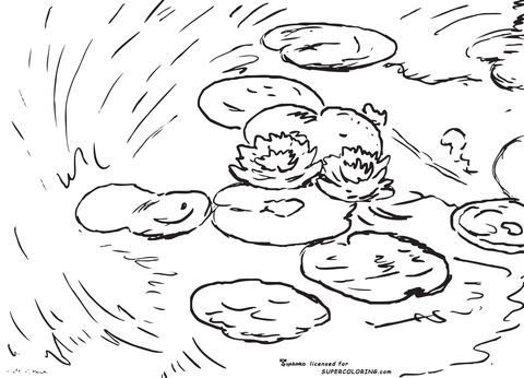 Water Lilies Evening Effect By Claude Monet Coloring Page